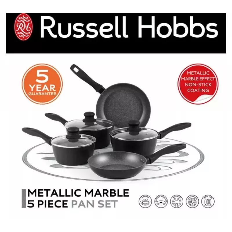 Five-piece Russell Hobbs pan set Metallic Marble RH02814EU7 — nonstick coating, assorted sizes