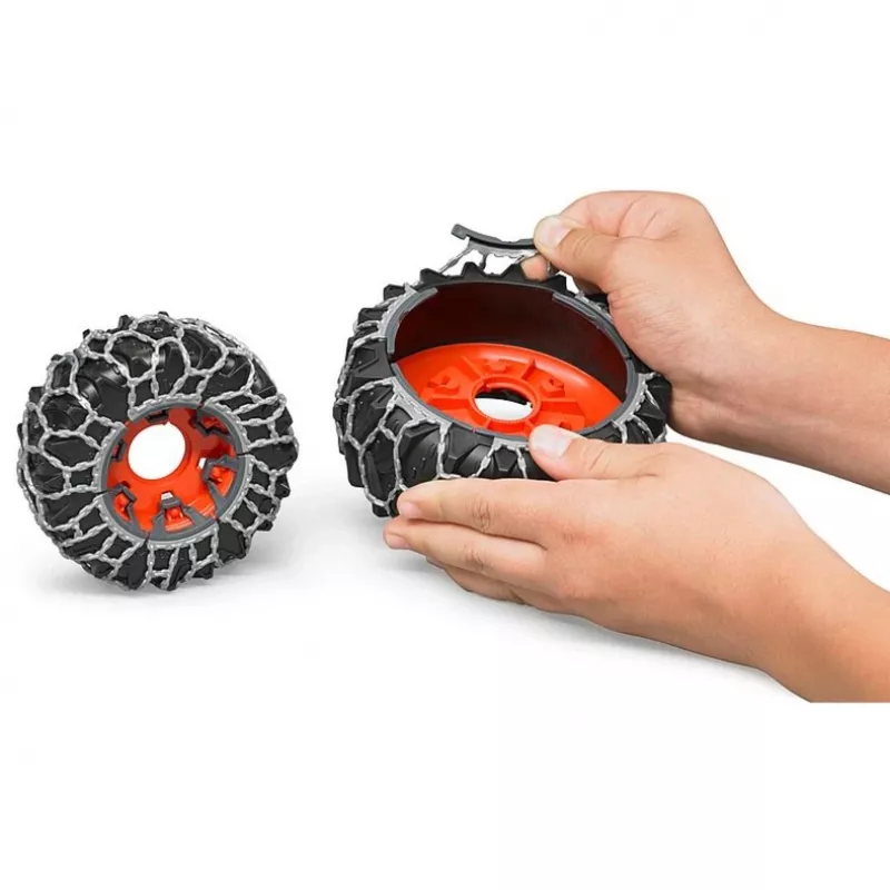 Toy tractor BRUDER Claas Axion 950 with snow chains and snow blade, scale model