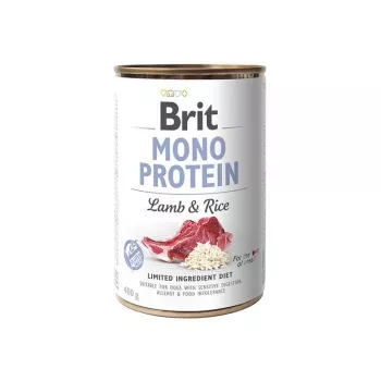 Wet dog food Brit MONO PROTEIN Lamb with rice 400 g — can, adult dogs, single protein, preservative-free