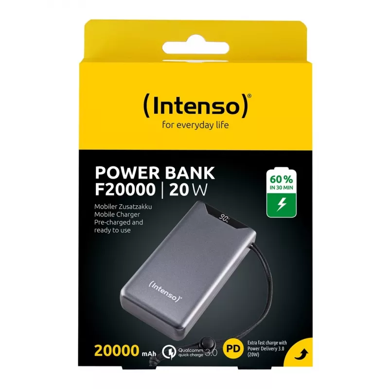 Power bank INTENSO 7332054 — 20000 mAh, PD 3.0 & QC 3.0, 20 W, USB-A + USB-C, grey