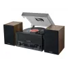 Home audio midi system muse MT-120 MB — 20W RMS, 2-way speakers, AC 100–240V 50/60Hz, Black/Transparent/Wood