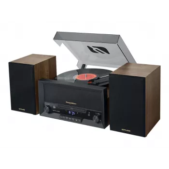 Home audio midi system muse MT-120 MB — 20W RMS, 2-way speakers, AC 100–240V 50/60Hz, Black/Transparent/Wood