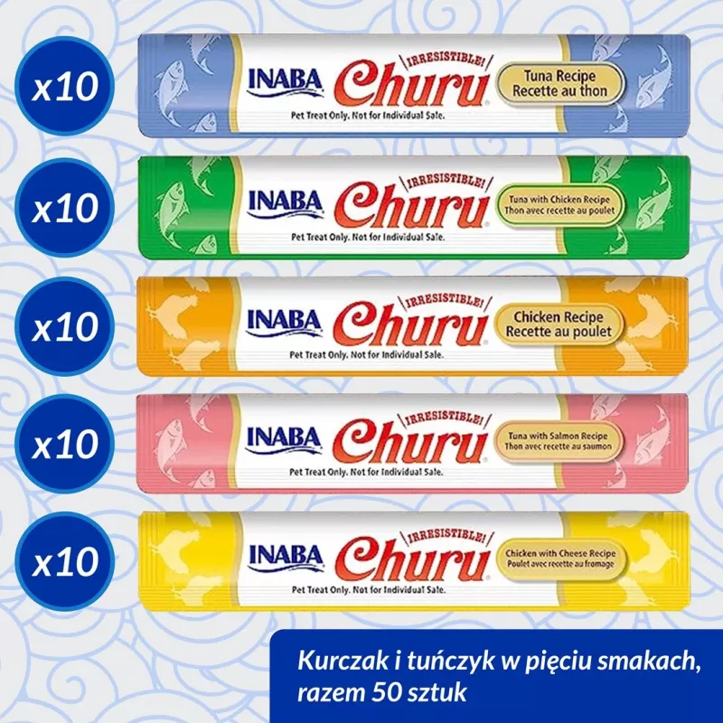 Wet cat treats INABA Churu Varieties — Chicken and Tuna, 50 x 14 g paste tubes, grain-free, gluten- and sugar-free