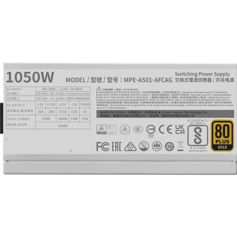 Cooler Master MPE-A501-AFCAG-3EGEU MWE Gold 1050 V2 ATX3.1 Gray 1050W 90% aTypical (MPE-A501-AFCAG-3EGEU)