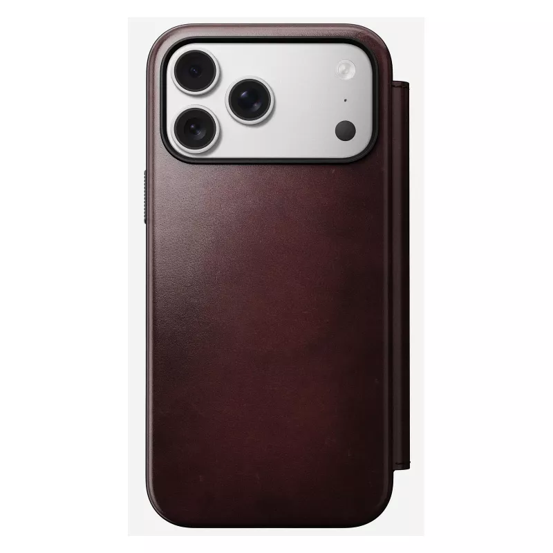Mobile phone cover Nomad Modern Leather Folio for iPhone 17 Pro Max — leather, TPU, PC, aluminium, burgundy, 16 cm (6.3 inch)