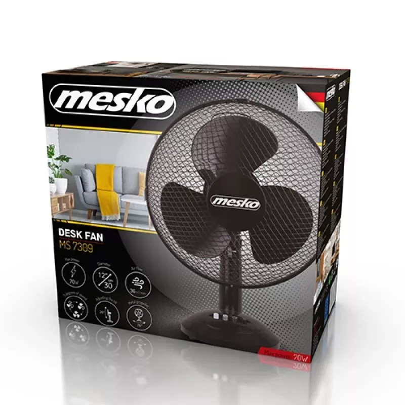 Mesko | Fan | MS 7309 | Table Fan | Black | Diameter 30 cm | Number of speeds 3 | Oscillation | 40 W | No