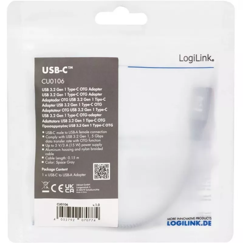 LogiLink USB 3.2 Gen1 Type-C adapter C/M to USB-A/F OTG aluminum 0.15 m