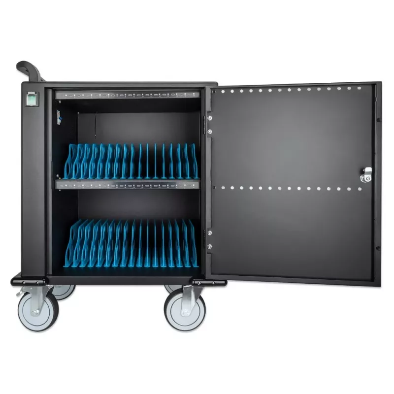 Manhattan iPad to 13 inch, MacBook Air to 13 inch & Chromebook to 14 inch 32-bay Charging Trolley/Cart via USB-C, Also other tablets/smartphones (with device to USB-C cable), Bays 330x22x235mm, Device charging cables not included (suggest USB-C cable 354868),Cabinet