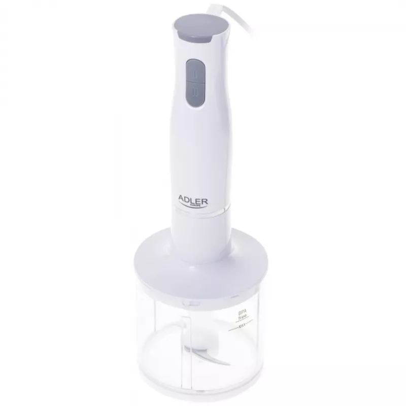 Adler AD 4620 Hand Blender Set, 800 W, 2 Speeds, 450 ml Chopper, 750 ml Beaker, Whisk, White