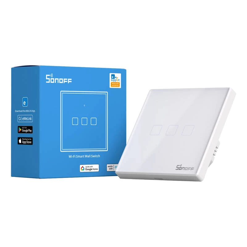 Wall-mounted smart light switch Sonoff T2 EU TX 3-channel Wi‑Fi + RF 433 control