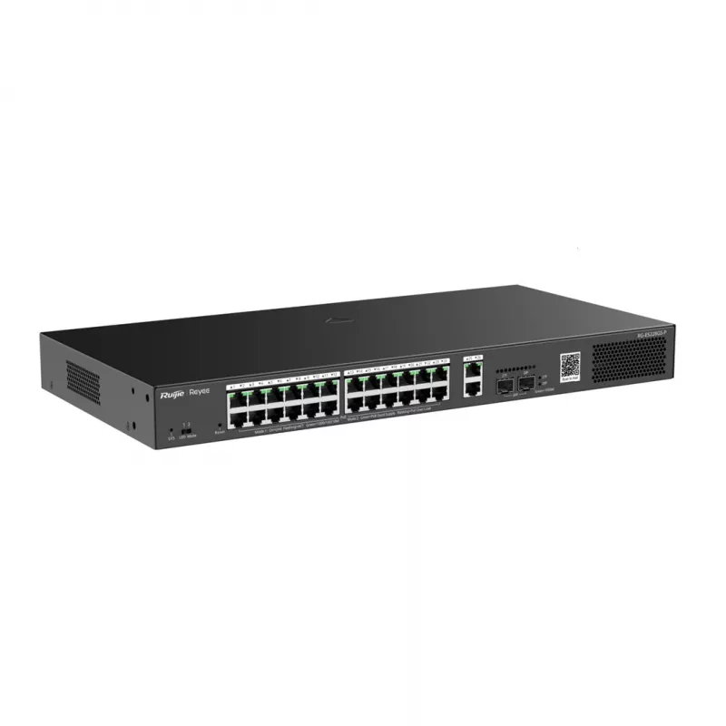 Managed switch RUIJIE RG-ES228GS-P — 26x Gigabit RJ-45, 24x PoE ports, 370W PoE budget, 2x SFP, metal rackmount