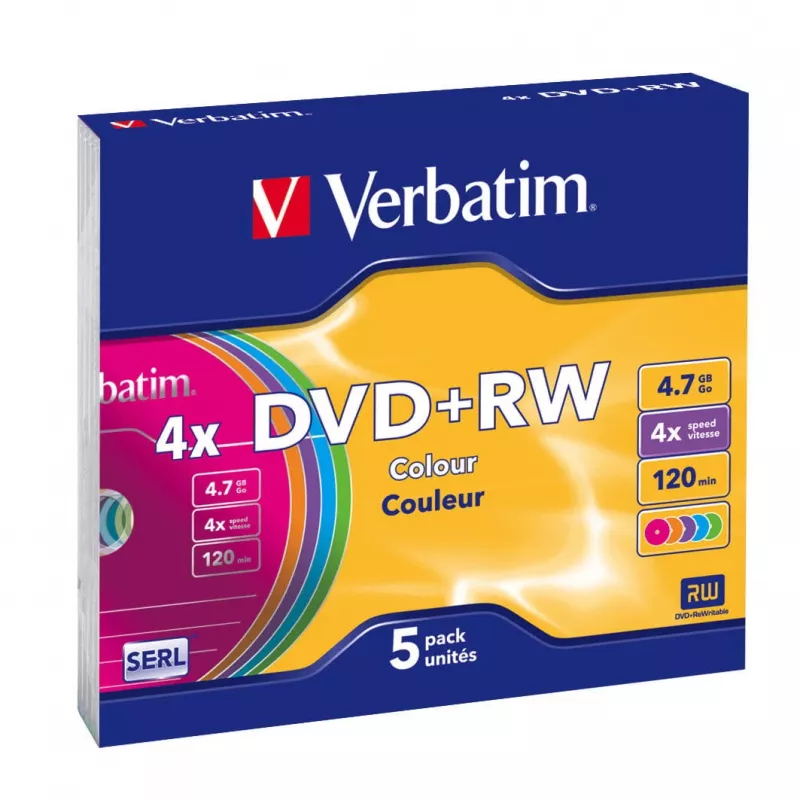 VERBATIM 43297 Verbatim DVD+RW slim jewel case 5 4.7GB 4x Colour