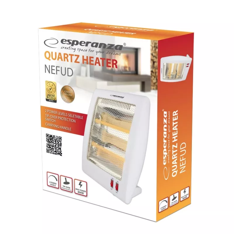 Quartz electric space heater ESPERANZA EHH010 400W/800W, white, 1.2 m cord, buttons, adjustable thermostat