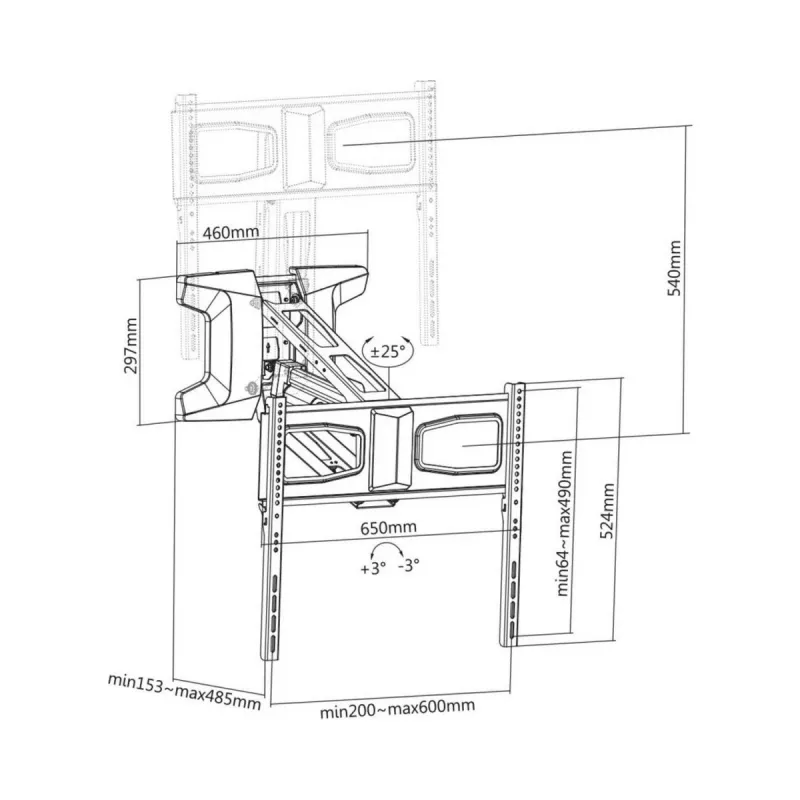 Wall mount bracket MACLEAN MC-891 for TV VESA 600x400, tiltable, height adjustable, max load 35 kg