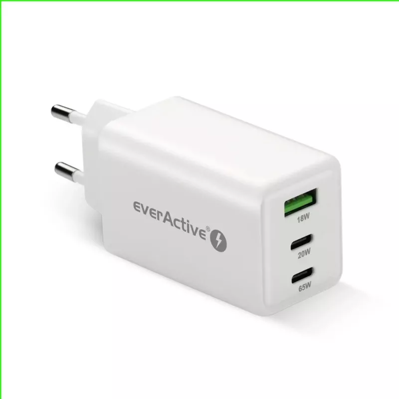 Power charger everActive SQ-655Q 65W, 1×USB-A + 2×USB-C fast charging
