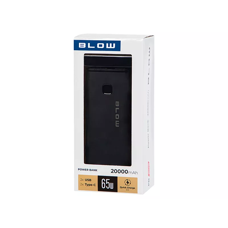 Portable Power Bank BLOW PB20G 20000mAh PD 65W, USB-C input/output, 2x USB-A outputs, black