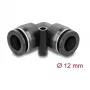 Pneumatic connector DELOCK 12 mm 90° angled with mounting hole, female thread, metal/plastic, length 39.5 mm