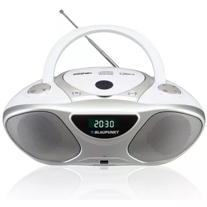 CD recorder BLAUPUNKT BB14WH — CD recorder with MP3 playback, USB, LCD, clock, 2x1 W speakers, silver/white