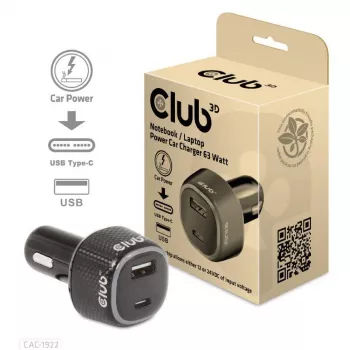 CLUB3D Notebook / Laptop Power Car Charger 63 Watt, Auto, Cigar lighter, 24 V, Black