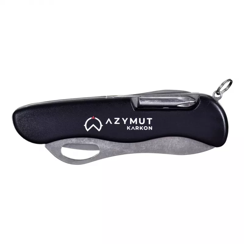 Pocket knife AZYMUT HK20018 — full-size multi-tool, 9 tools, 420J2/3CR13 stainless steel, folded 11 cm, 146 g, leather holster, key ring