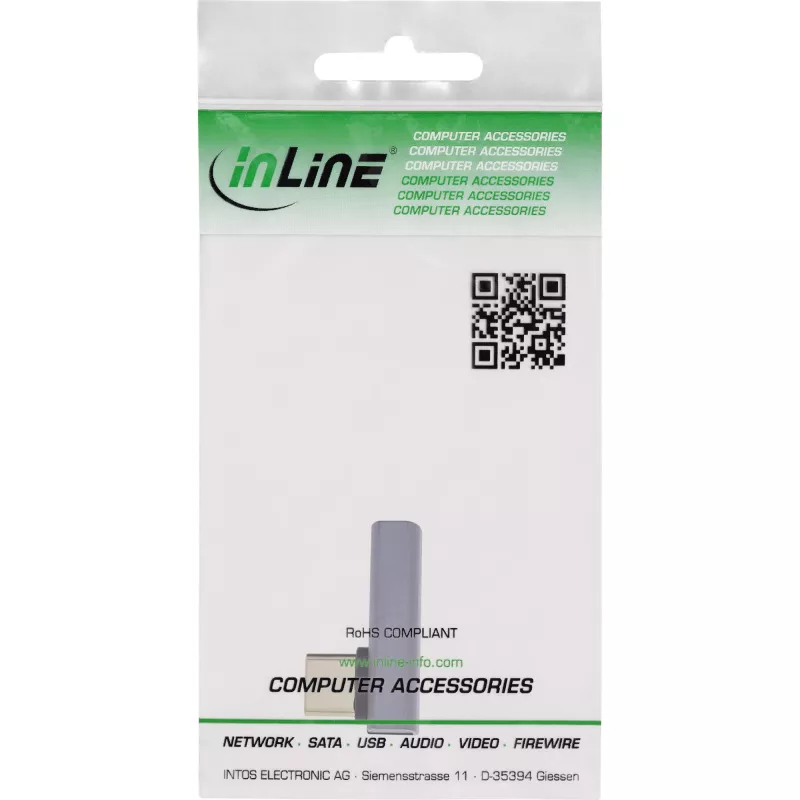 InLine USB4 adapter, USB-C plug/socket vertical right/left angled, alu, grey
