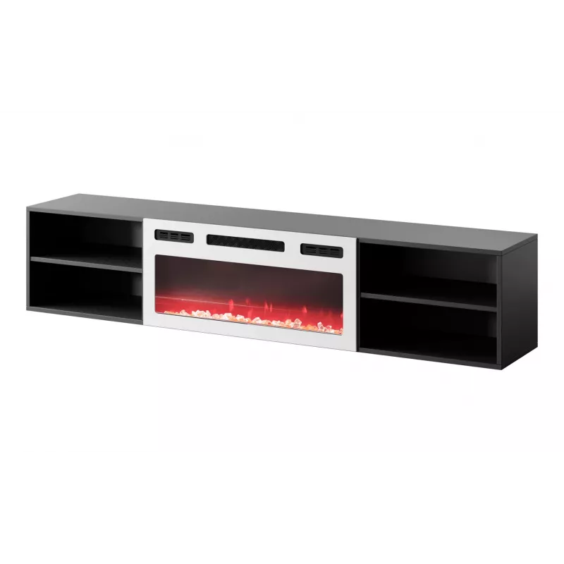 RTV cabinet POLO 180x33x39 black + fireplace white