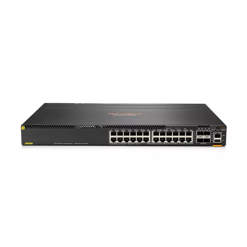 HPE - Aruba 6300M - Switch - L3 - managed - 48 x 10/100/1000 (1 PoE+) + 4 x 1 Gigabit / 10 Gigabit / 25 Gigabit / 50 Gigabit SFP56 (Uplink / Stacking) Front and Seite to Hinterseit