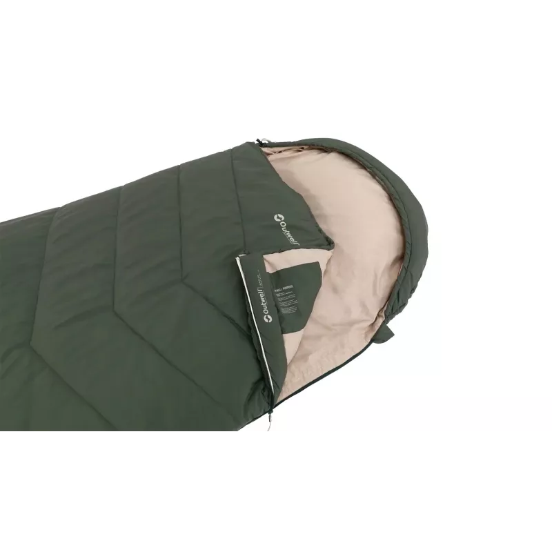Semi-rectangular sleeping bag Outwell Caldera Lux — Polyester, 800 mm wide, 2200 mm long, max user height 190 cm, Green