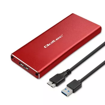 SSD enclosure QOLTEC 51831 USB 3.0 for M.2 SATA drives up to 2TB, red, supports 30 mm length, up to 4 drives
