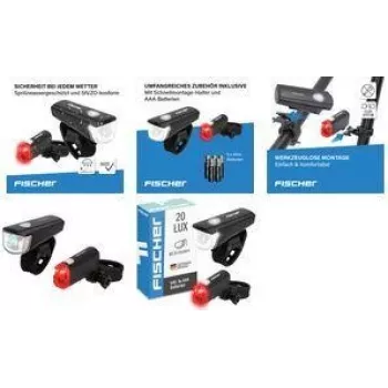 Bicycle light set FISCHER FAHRRAD LED battery powered black 50760