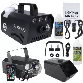 LIGHT4ME GIG Set 2 - set (smoke machine + 1 litre smoke fluid + battery-powered bubble machine + 1 litre bubble fluid + 4-in-1 lighting effect)