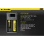 Battery Charger Nitecore NEW i2 — 2‑bay charger for LiFePO4, Li‑Ion, NiMH; input 100–240V; output 9–12V; supports AAAA/C/D/AAA/AA; black