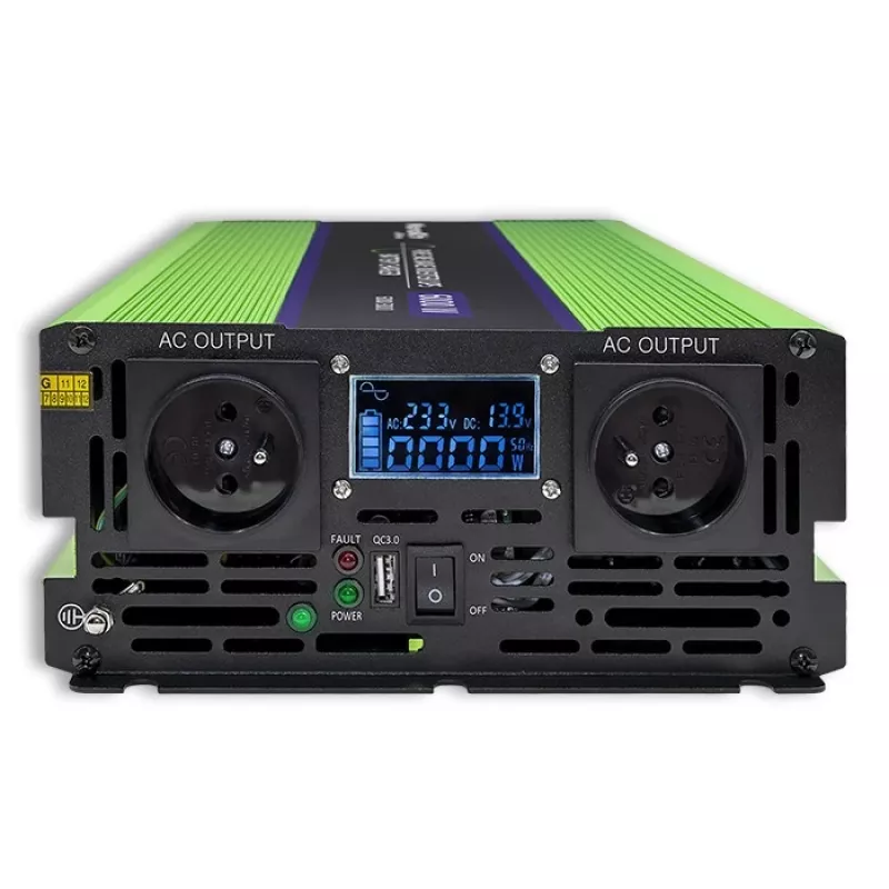 Qoltec Monolith Voltage Converter | Charging the battery | UPS | 2000W | 4000W |12V to 230V |Pure Sine | LCD black-green
