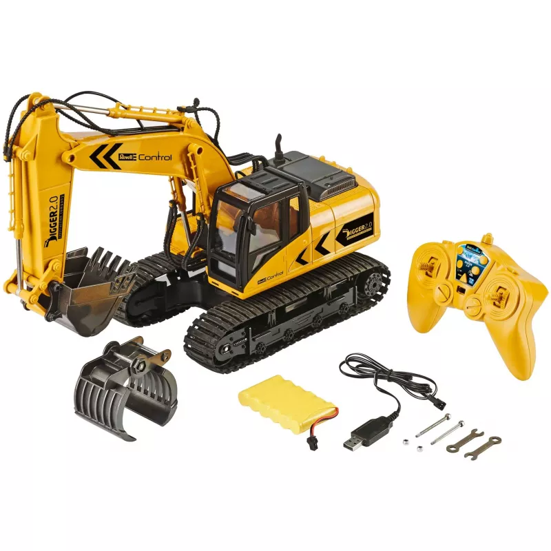 Revell Digger 2.0 - Excavator - Electric Motor - 1:16 - Ready-to-Run (RTR) - Black - Yellow - Digger 2.0 (24924)