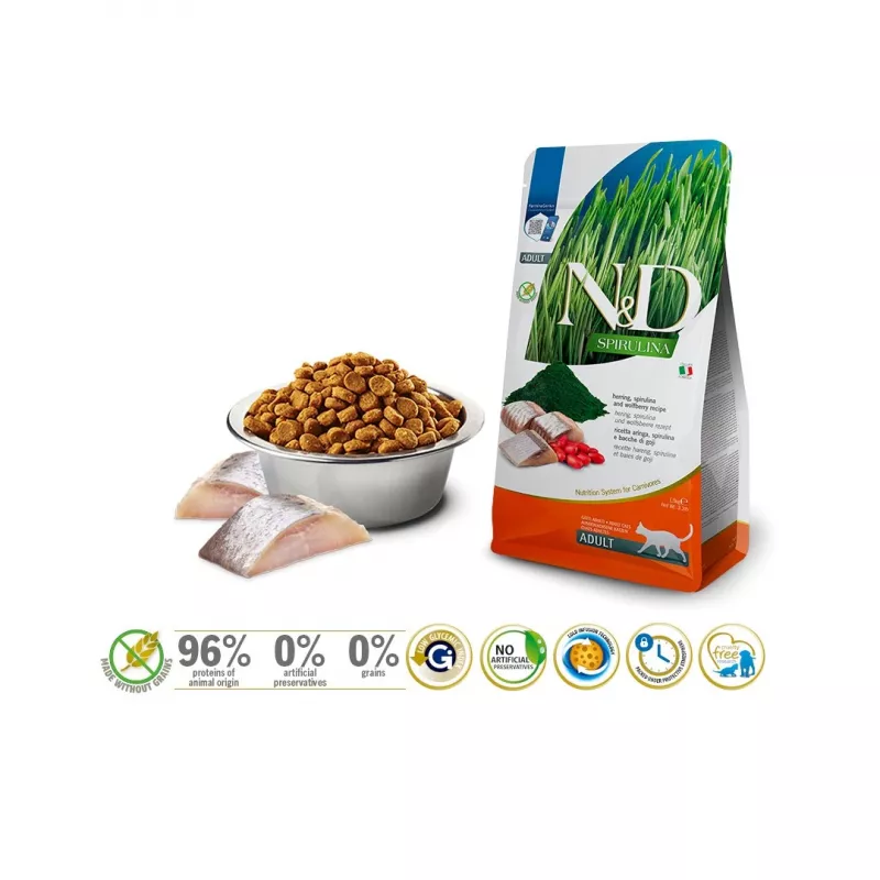 Farmina N&D Spirulina Herring Dry Cat Food, 1.5 kg