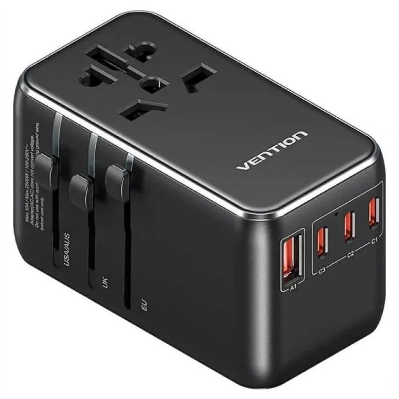 Charger Vention FJGB0 100W GaN with 3× USB-C and 1× USB-A, Black