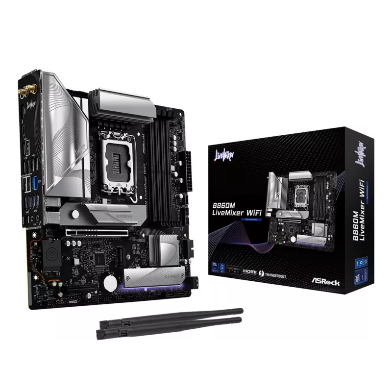 Motherboard ASRock B860M LiveMixer WiFi — Intel B860, LGA 1851, micro ATX, DDR5, 4x DIMM, Wi‑Fi 6E, 2.5Gb LAN