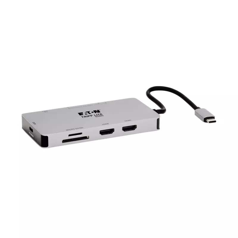 Eaton Tripp Lite USB-C Dock, Dual Display - 4K 60 Hz HDMI, USB 3,2 Gen 1, USB-A Hub, GbE, Memory Card, 100W PD Charging, Gray - docking station - USB-C - 2 x HDMI - 1GbE (U442-DOCK