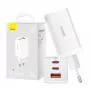 Wall charger Baseus GaN5 Pro 65W — USB + 2×USB-C (QC3.0, PD3.0) with 1m USB-C cable, white