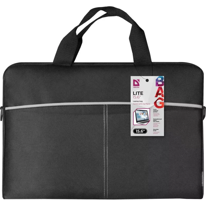 Laptop bag DEFENDER Lite 39.6 cm (15.6 inch) Black/Grey, polyester, zipper, handle, removable shoulder strap