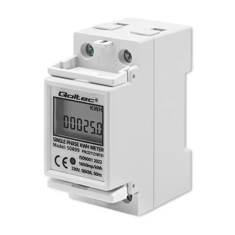 Single-phase energy consumption meter QOLTEC 50899 230 V 50 Hz, 5(60)A, Class 1.0, LCD