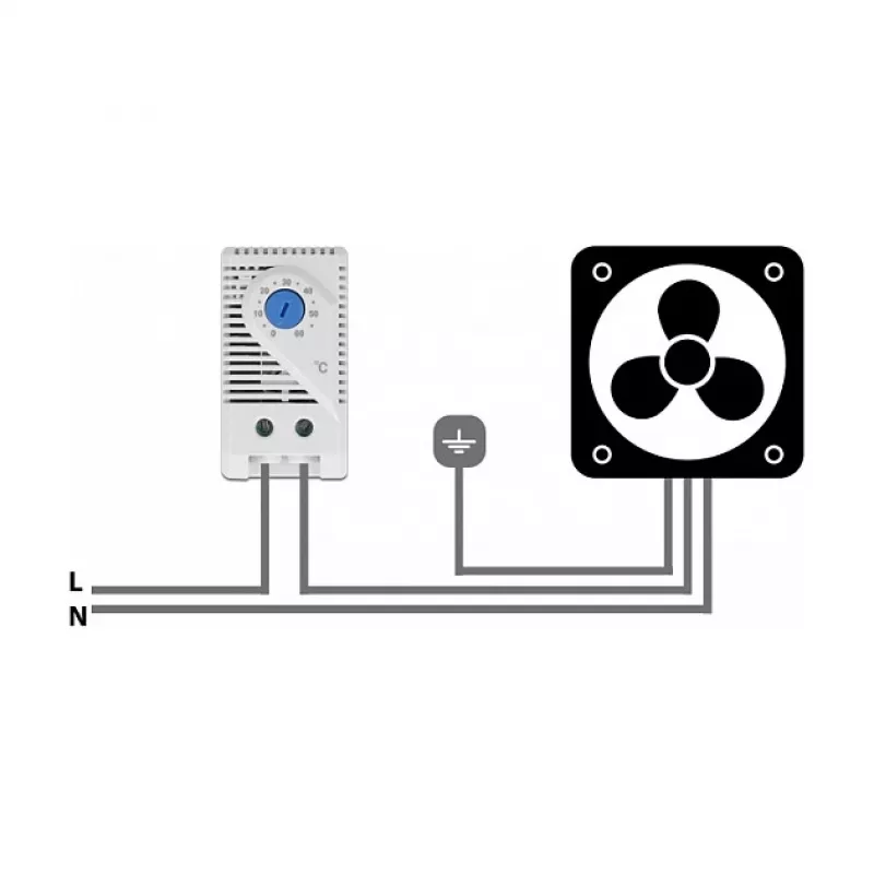 Thermostat DELOCK 66823, plastic housing IP20, 30 W, 250 V, 10 A, 43×60×33 mm, blue/grey