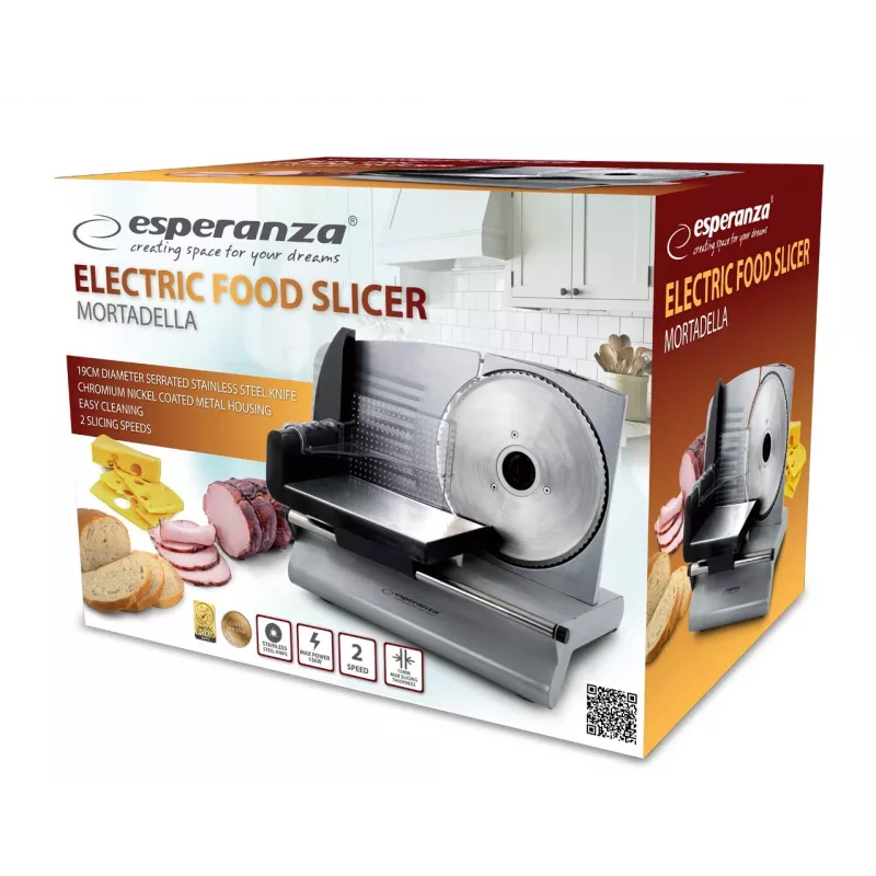 Esperanza Mortadella EKM018K electric food slicer, 150 W, max slice thickness 15 mm, stainless steel, Silver