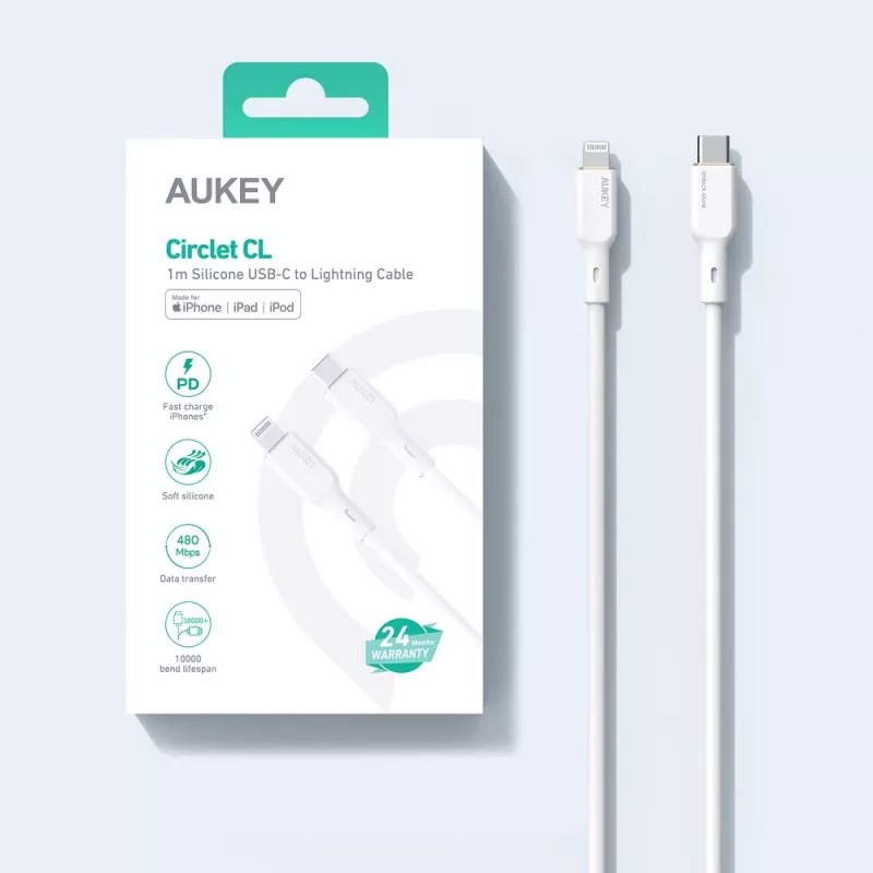 CB-SCL2 White Silicone Cable Lightning-USB C USB Power Delivery USB-pd