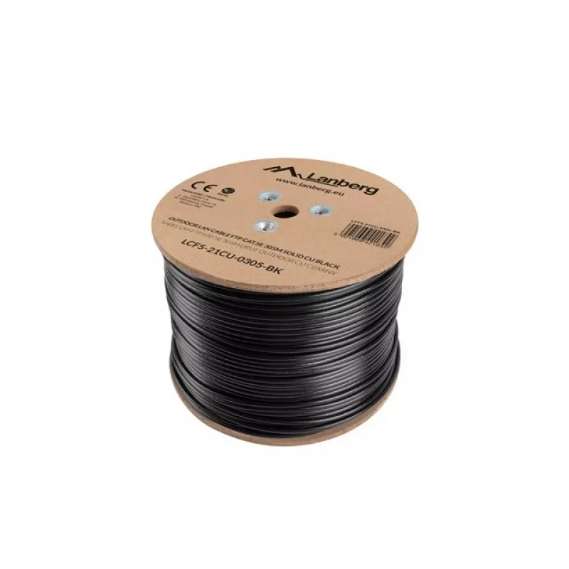 LANBERG networking cable Cat5e LCF5-21CU-0305-BK, F/UTP copper, 305 m, 24 AWG, PE jacket, black