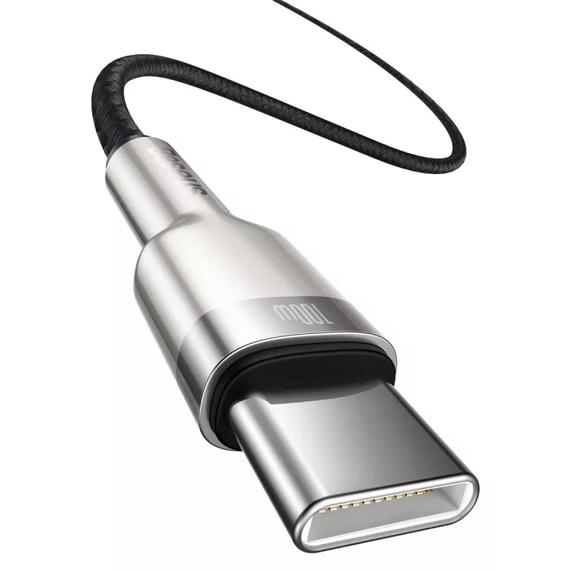 USB‑C to USB‑C cable Baseus Cafule Metal — 2 m, 100W charging, USB 2.0 (480 Mbps), zinc‑plated contacts, black