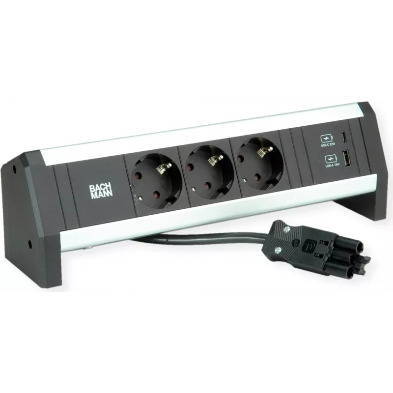 BACHMANN Desk1 3x Grounded Plug, USB-Charger, GST18 0,2m