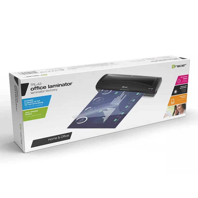 Cold/hot laminator TRACER TRL-A3 — A3 laminator, max width 33 cm, black