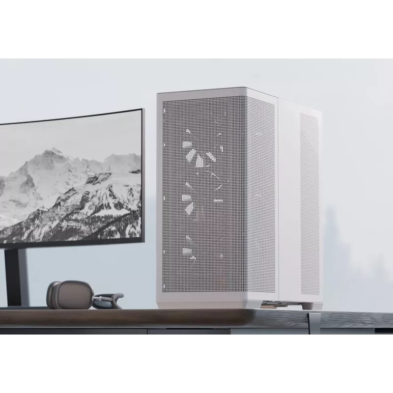 APNX PC Midi Tower C1-R-WT-v1 — White, supports ATX/Micro-ATX/Mini-ITX, 3x120 mm front fans installed, 3x3.5 inch + 3x2.5 inch bays, USB 3.2 Gen1 x2