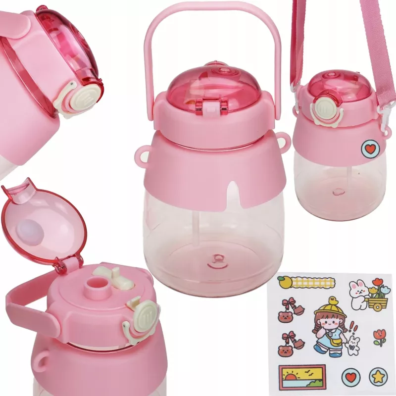 Water Bottle Extralink school bottle with straw and lanyard 1 L pink